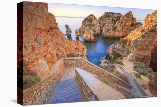 Soft Colors of Dawn on the Red Cliffs of Ponta Da Piedade, Lagos, Algarve, Portugal, Europe-Roberto Moiola-Stretched Canvas