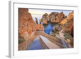 Soft Colors of Dawn on the Red Cliffs of Ponta Da Piedade, Lagos, Algarve, Portugal, Europe-Roberto Moiola-Framed Photographic Print