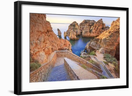 Soft Colors of Dawn on the Red Cliffs of Ponta Da Piedade, Lagos, Algarve, Portugal, Europe-Roberto Moiola-Framed Photographic Print