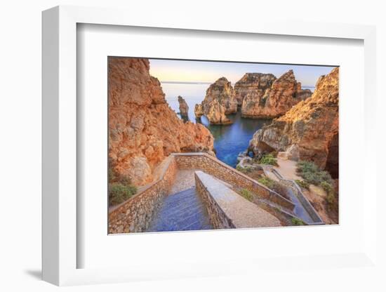 Soft Colors of Dawn on the Red Cliffs of Ponta Da Piedade, Lagos, Algarve, Portugal, Europe-Roberto Moiola-Framed Photographic Print