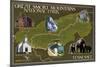 Soft Map - Great Smoky Mountains National Park, TN-Lantern Press-Mounted Art Print