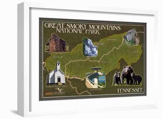 Soft Map - Great Smoky Mountains National Park, TN-Lantern Press-Framed Art Print