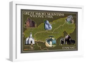 Soft Map - Great Smoky Mountains National Park, TN-Lantern Press-Framed Art Print