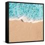 Soft Wave of Blue Ocean in Summer. Empty Sandy Beach Background with Copy Space for Text.-Natalia Zakharova-Framed Stretched Canvas