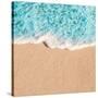 Soft Wave of Blue Ocean in Summer. Empty Sandy Beach Background with Copy Space for Text.-Natalia Zakharova-Stretched Canvas