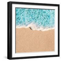 Soft Wave of Blue Ocean in Summer. Empty Sandy Beach Background with Copy Space for Text.-Natalia Zakharova-Framed Photographic Print