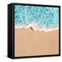 Soft Wave of Blue Ocean in Summer. Empty Sandy Beach Background with Copy Space for Text.-Natalia Zakharova-Framed Stretched Canvas