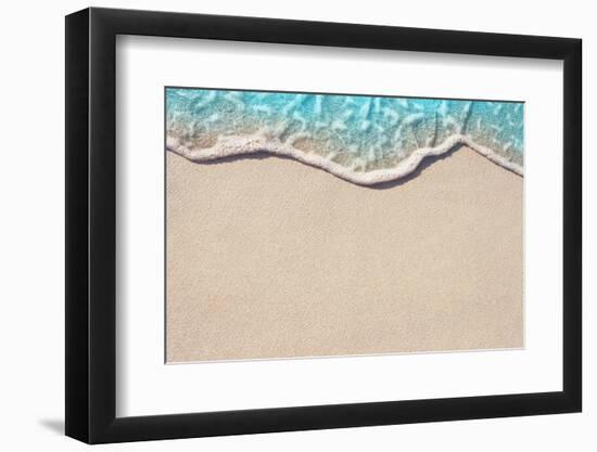 Soft Wave of Blue Ocean on Sandy Beach. Background. Selective Focus.-Lidiya Oleandra-Framed Photographic Print