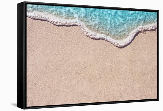 Soft Wave of Blue Ocean on Sandy Beach. Background.-Lidiya Oleandra-Framed Stretched Canvas