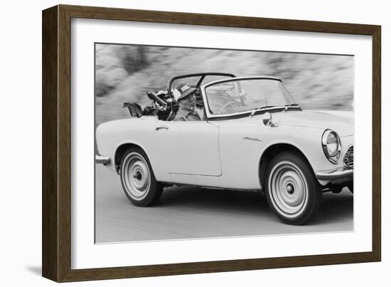 Soichiro Honda Driving Honda Convertible, Tokyo, Japan, 1967-Takeyoshi Tanuma-Framed Photographic Print