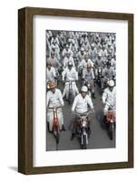 Soichiro Honda, Founder of Honda Corporation, Riding Motorcycles with Workers, Tokyo, Japan, 1967-Takeyoshi Tanuma-Framed Photographic Print