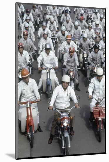 Soichiro Honda, Founder of Honda Corporation, Riding Motorcycles with Workers, Tokyo, Japan, 1967-Takeyoshi Tanuma-Mounted Photographic Print