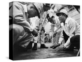 Soichiro Honda Showing Engineers Solution to Body Noise Problem at Research Facility, Japan, 1967-Takeyoshi Tanuma-Stretched Canvas