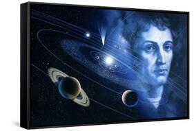 Solar System And Nicolaus Copernicus-Detlev Van Ravenswaay-Framed Stretched Canvas