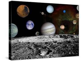 Solar System Montage of Voyager Images Photograph - Outer Space-Lantern Press-Stretched Canvas