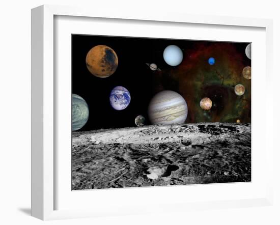 Solar System Montage of Voyager Images Photograph - Outer Space-Lantern Press-Framed Art Print