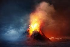 A Large Volcano Erupting Hot Lava and Gases into the Atmosphere. 3D Illustration.-Solarseven-Art Print