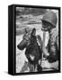 Soldier and German Shepard Wearing Gas Masks for Chemical Warfare Maneuvers-Andreas Feininger-Framed Stretched Canvas