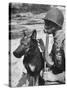 Soldier and German Shepard Wearing Gas Masks for Chemical Warfare Maneuvers-Andreas Feininger-Stretched Canvas