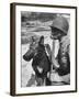 Soldier and German Shepard Wearing Gas Masks for Chemical Warfare Maneuvers-Andreas Feininger-Framed Photographic Print