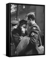 Soldier Consoling Wife as He Says Goodbye at Penn Station before Returning to Duty, WWII-Alfred Eisenstaedt-Framed Stretched Canvas