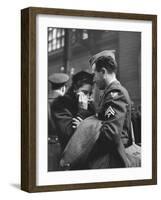 Soldier Consoling Wife as He Says Goodbye at Penn Station before Returning to Duty, WWII-Alfred Eisenstaedt-Framed Photographic Print