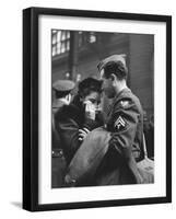 Soldier Consoling Wife as He Says Goodbye at Penn Station before Returning to Duty, WWII-Alfred Eisenstaedt-Framed Photographic Print