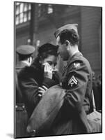 Soldier Consoling Wife as He Says Goodbye at Penn Station before Returning to Duty, WWII-Alfred Eisenstaedt-Mounted Photographic Print