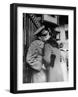 Soldier Giving a Farewell Kiss to His Lady Friend at Penn Station before Shipping Out-Alfred Eisenstaedt-Framed Photographic Print