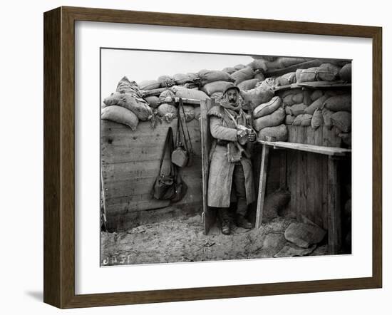 Soldier in a Shelter, Nieuwpoort, 1915-Jacques Moreau-Framed Photographic Print