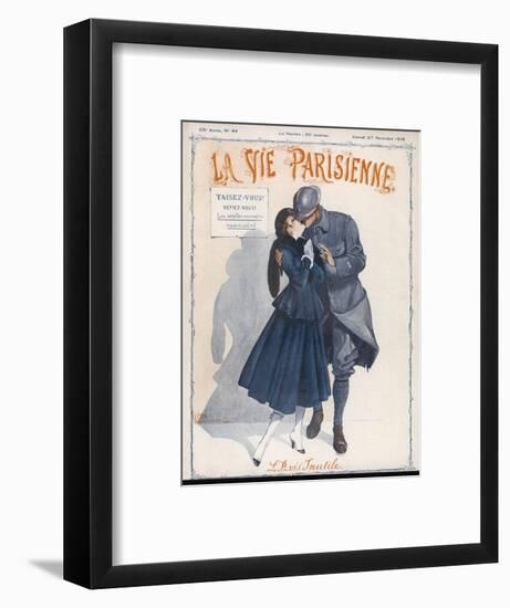 Soldier Kisses Girl 1915-null-Framed Art Print