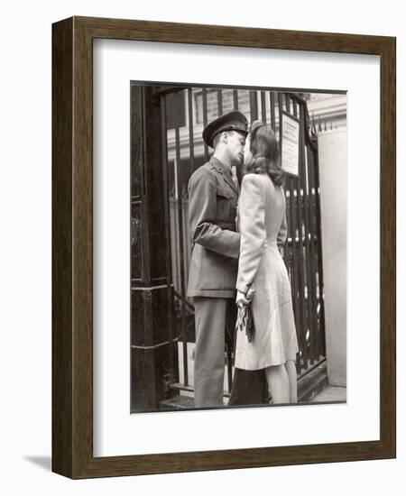 Soldier Kissing His Girlfriend Goodbye in Pennsylvania Station Before Returning to Duty-Alfred Eisenstaedt-Framed Photographic Print