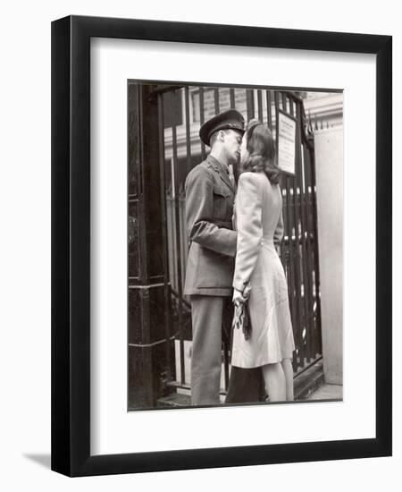 Soldier Kissing His Girlfriend Goodbye in Pennsylvania Station Before Returning to Duty-Alfred Eisenstaedt-Framed Photographic Print