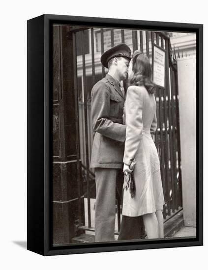 Soldier Kissing His Girlfriend Goodbye in Pennsylvania Station Before Returning to Duty-Alfred Eisenstaedt-Framed Stretched Canvas