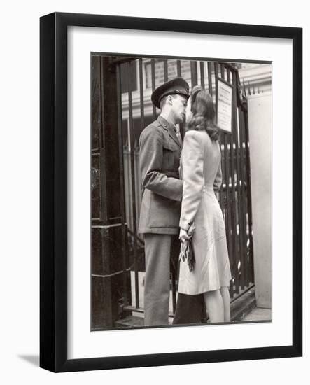 Soldier Kissing His Girlfriend Goodbye in Pennsylvania Station Before Returning to Duty-Alfred Eisenstaedt-Framed Photographic Print