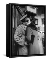 Soldier Kissing His Girlfriend While Saying Goodbye in Pennsylvania Station-Alfred Eisenstaedt-Framed Stretched Canvas