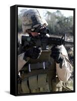 Soldier Looks Through the Scope of M-4 Carbine Rifle-Stocktrek Images-Framed Stretched Canvas
