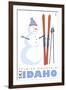 Soldier Mountain, Idaho, Snowman with Skis-Lantern Press-Framed Art Print