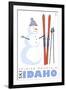 Soldier Mountain, Idaho, Snowman with Skis-Lantern Press-Framed Art Print