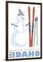 Soldier Mountain, Idaho, Snowman with Skis-Lantern Press-Framed Art Print