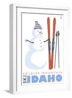 Soldier Mountain, Idaho, Snowman with Skis-Lantern Press-Framed Art Print