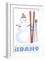 Soldier Mountain, Idaho, Snowman with Skis-Lantern Press-Framed Art Print