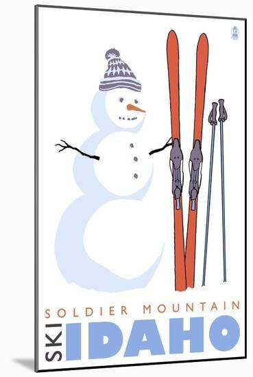 Soldier Mountain, Idaho, Snowman with Skis-Lantern Press-Mounted Art Print