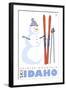 Soldier Mountain, Idaho, Snowman with Skis-Lantern Press-Framed Art Print