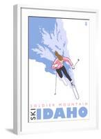 Soldier Mountain, Idaho, Stylized Skier-Lantern Press-Framed Art Print