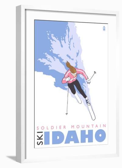 Soldier Mountain, Idaho, Stylized Skier-Lantern Press-Framed Art Print