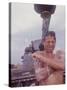 Soldier of the 11th Armored Regiment in Vietnam Taking a Shower-Co Rentmeester-Stretched Canvas