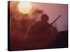 Soldier of the 11th Armored Regiment on a Tank in the Sunset. Vietnam-Co Rentmeester-Stretched Canvas