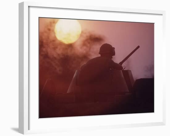 Soldier of the 11th Armored Regiment on a Tank in the Sunset. Vietnam-Co Rentmeester-Framed Photographic Print