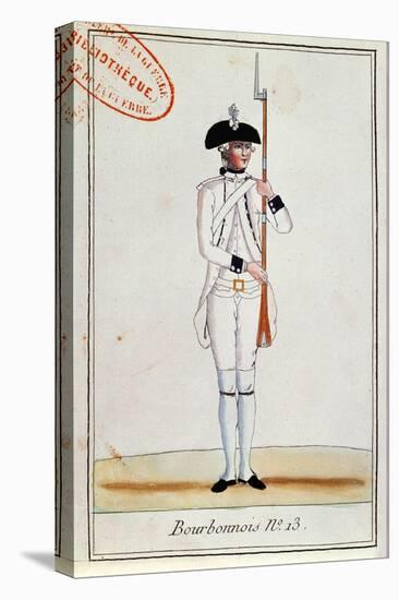 Soldier of the Regiment de Bourbonnois, c.1780-null-Stretched Canvas